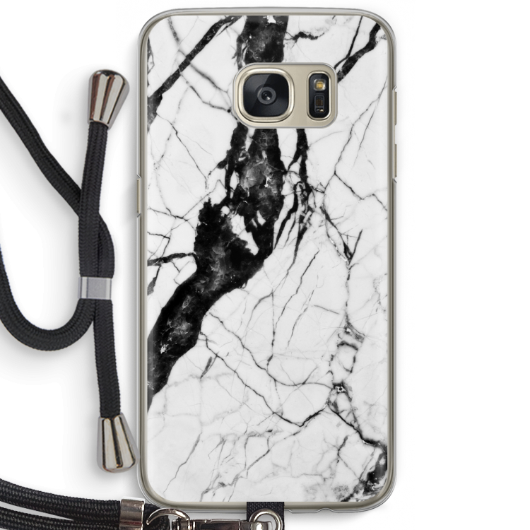 Witte marmer 2: Samsung Galaxy S7 Transparant Hoesje met koord