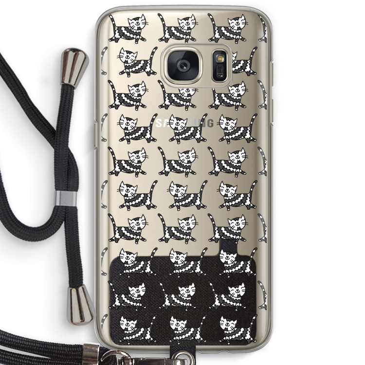 Zwarte poes: Samsung Galaxy S7 Transparant Hoesje met koord