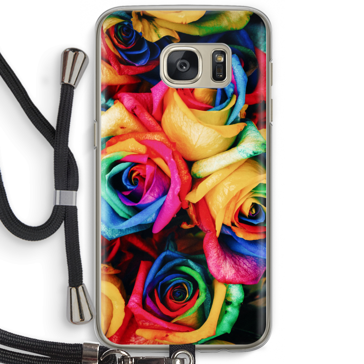 Neon bloemen: Samsung Galaxy S7 Transparant Hoesje met koord