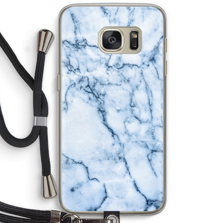 Blauw marmer: Samsung Galaxy S7 Transparant Hoesje met koord