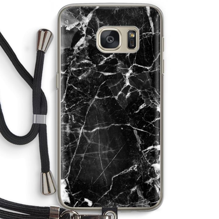 Zwart Marmer 2: Samsung Galaxy S7 Transparant Hoesje met koord