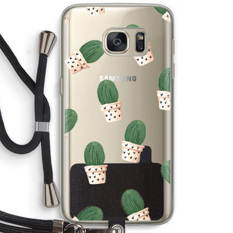 Cactusprint roze: Samsung Galaxy S7 Transparant Hoesje met koord