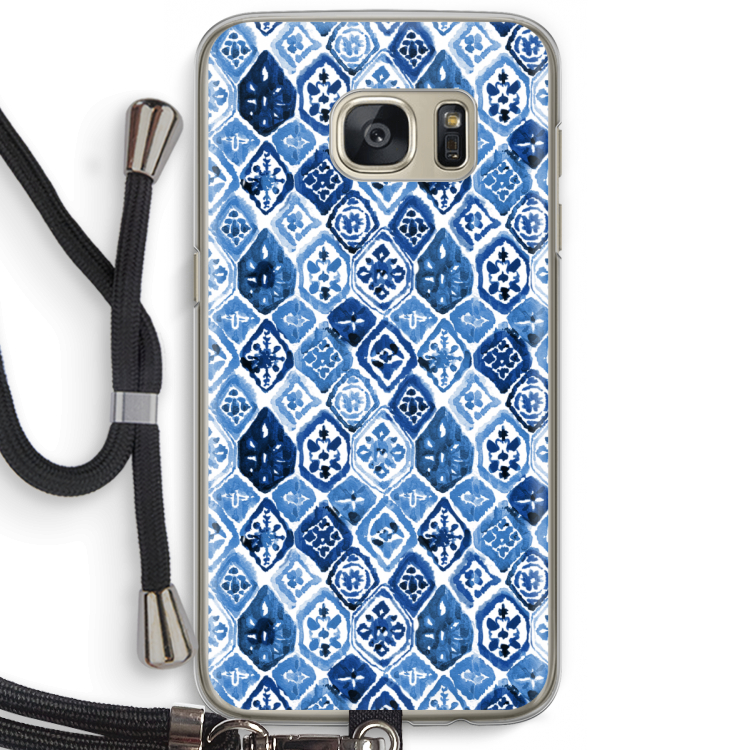 Blauw motief: Samsung Galaxy S7 Transparant Hoesje met koord