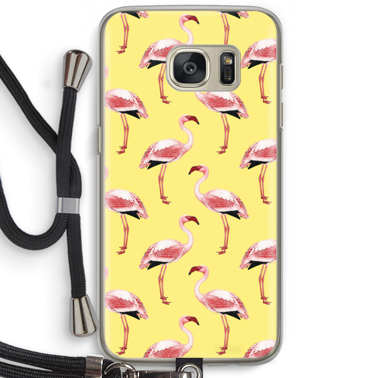 Flamingo's geel: Samsung Galaxy S7 Transparant Hoesje met koord