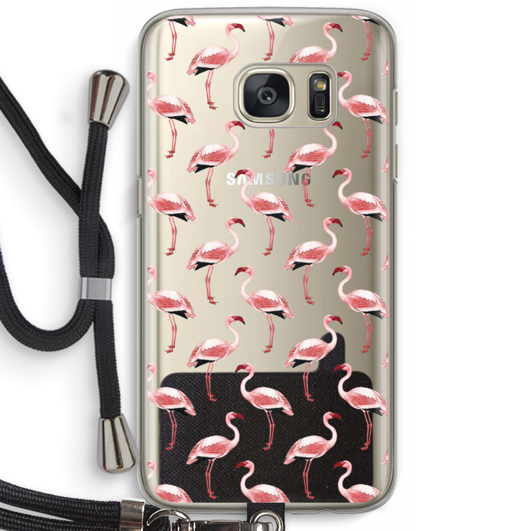 Flamingoprint groen: Samsung Galaxy S7 Transparant Hoesje met koord
