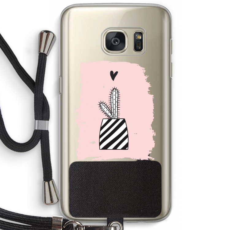 Zwart-wit cactus: Samsung Galaxy S7 Transparant Hoesje met koord