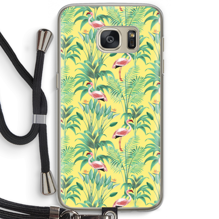 Flamingo party: Samsung Galaxy S7 Transparant Hoesje met koord