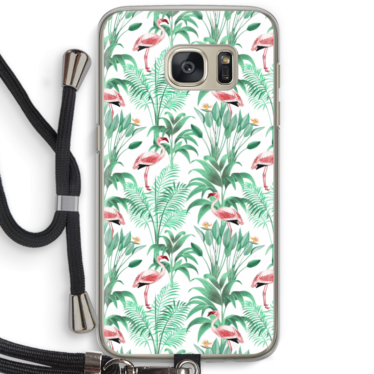 Flamingo bladeren: Samsung Galaxy S7 Transparant Hoesje met koord