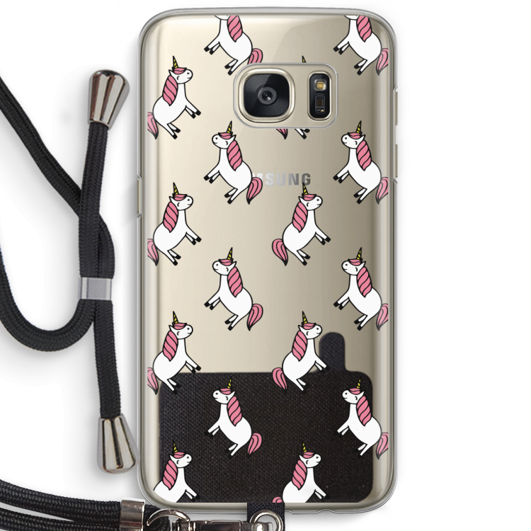 Eenhoorns overal: Samsung Galaxy S7 Transparant Hoesje met koord