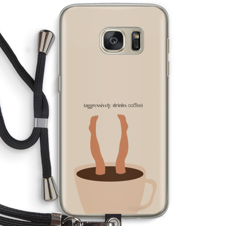 Aggressively drinks coffee: Samsung Galaxy S7 Transparant Hoesje met koord