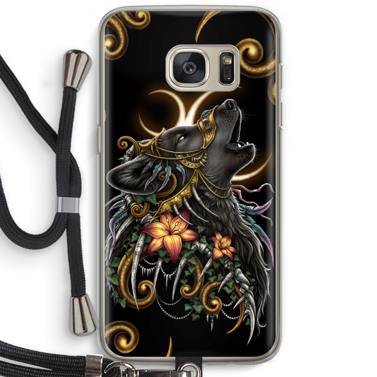 Huilende Wolf: Samsung Galaxy S7 Transparant Hoesje met koord