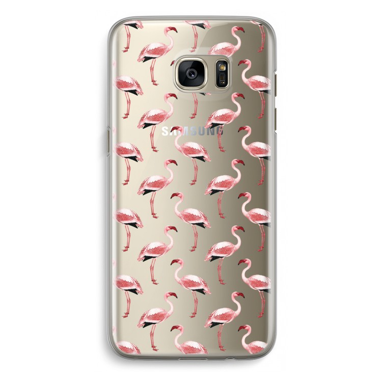 Flamingoprint groen: Samsung Galaxy S7 Edge Transparant Hoesje