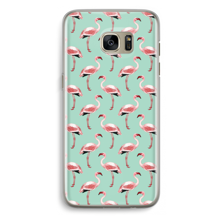 Flamingoprint groen: Samsung Galaxy S7 Edge Transparant Hoesje