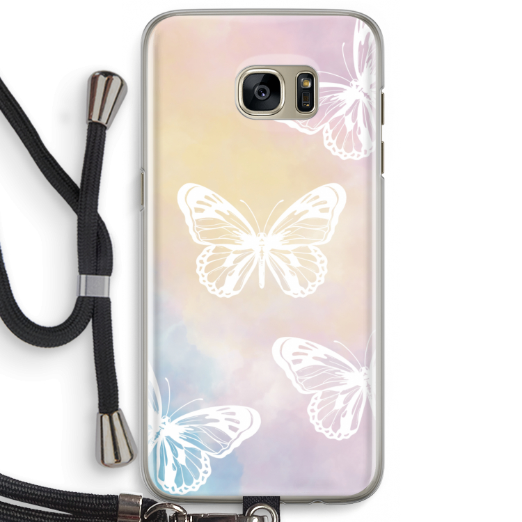 White butterfly: Samsung Galaxy S7 Edge Transparant Hoesje met koord