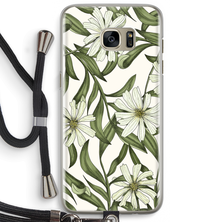 Wit bloemenpatroon: Samsung Galaxy S7 Edge Transparant Hoesje met koord