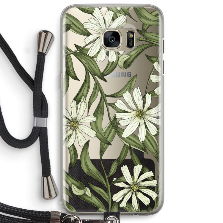 Wit bloemenpatroon: Samsung Galaxy S7 Edge Transparant Hoesje met koord