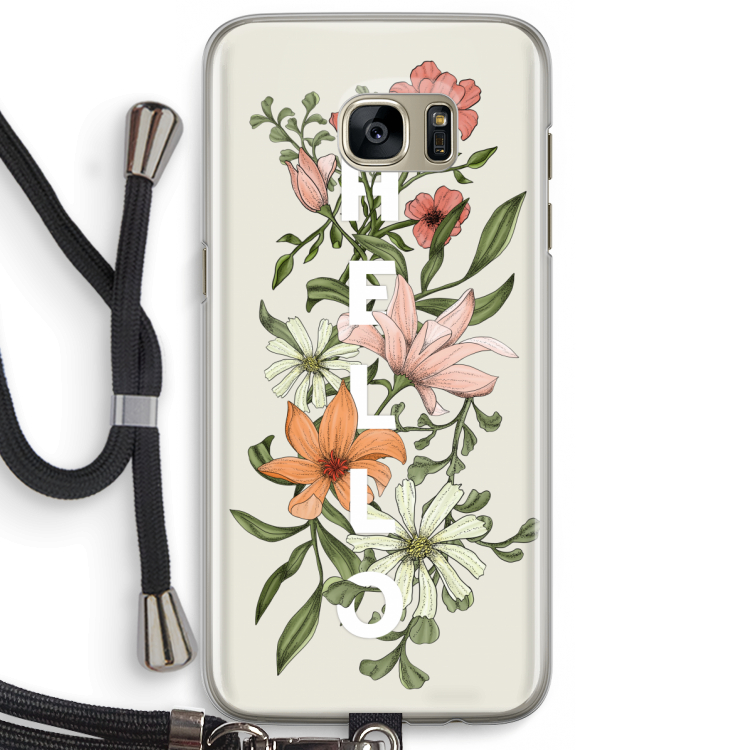 Hello bloemen: Samsung Galaxy S7 Edge Transparant Hoesje met koord