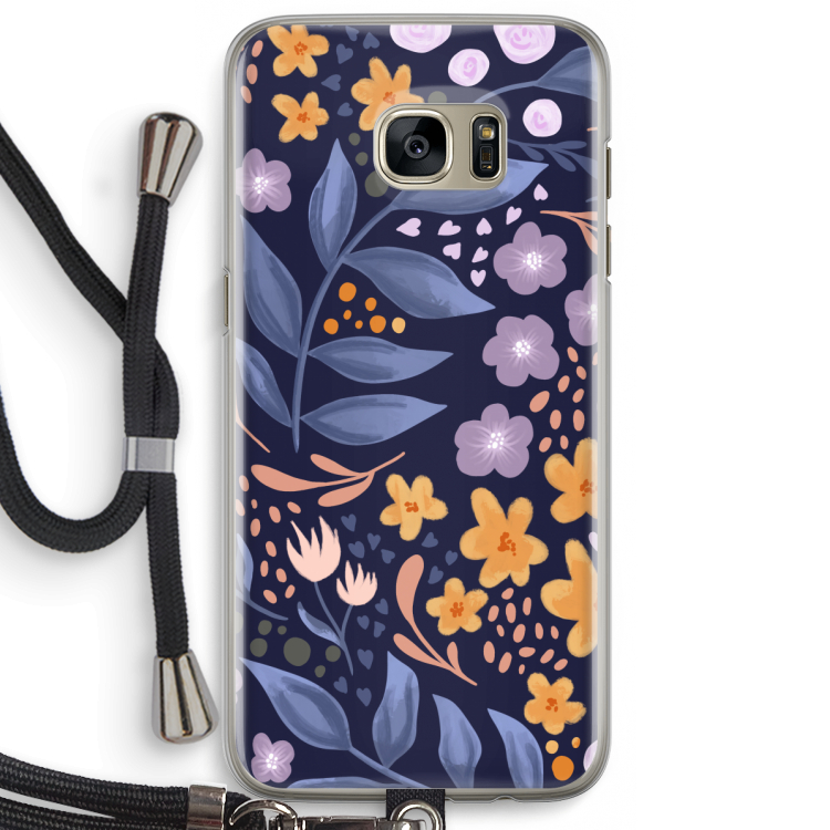 Flowers with blue leaves: Samsung Galaxy S7 Edge Transparant Hoesje met koord