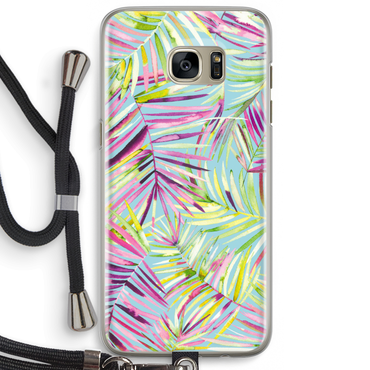 Tropical Palms Blue: Samsung Galaxy S7 Edge Transparant Hoesje met koord