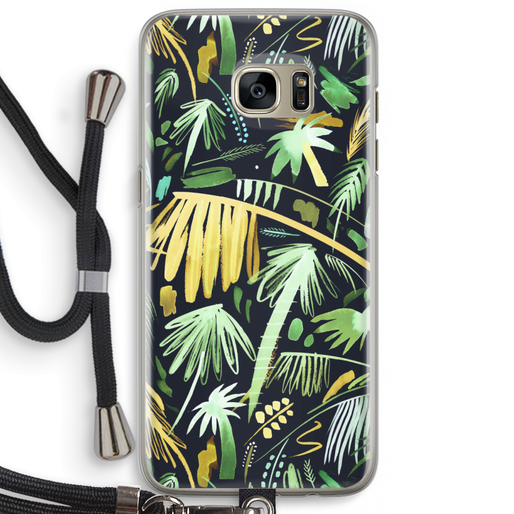 Tropical Palms Dark: Samsung Galaxy S7 Edge Transparant Hoesje met koord
