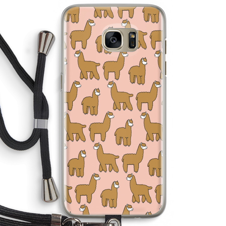 Alpacas: Samsung Galaxy S7 Edge Transparant Hoesje met koord