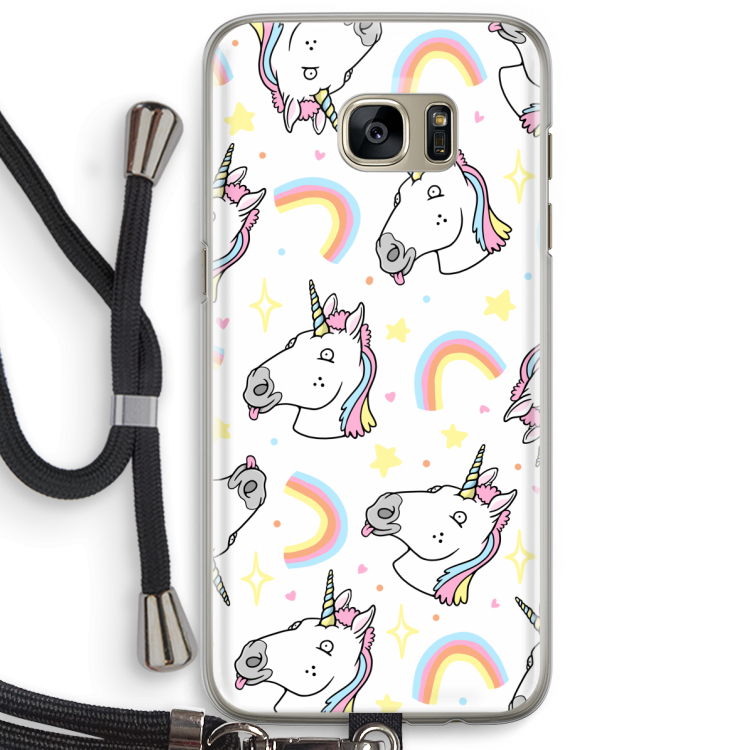 Rainbow Unicorn: Samsung Galaxy S7 Edge Transparant Hoesje met koord