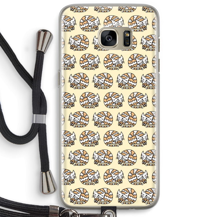 Slapende poes: Samsung Galaxy S7 Edge Transparant Hoesje met koord