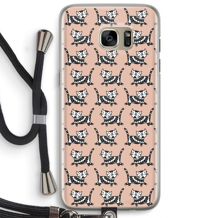 Zwarte poes: Samsung Galaxy S7 Edge Transparant Hoesje met koord