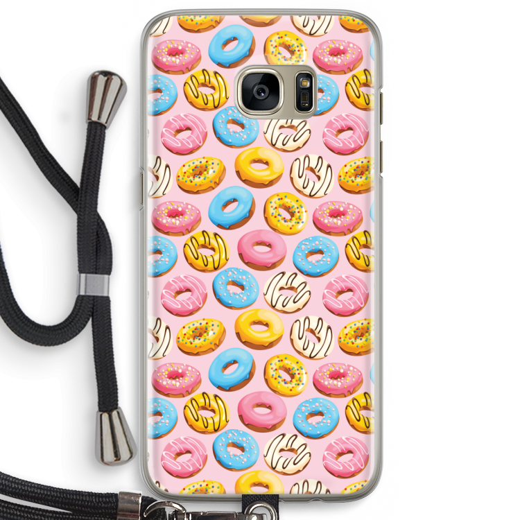 Pink donuts: Samsung Galaxy S7 Edge Transparant Hoesje met koord
