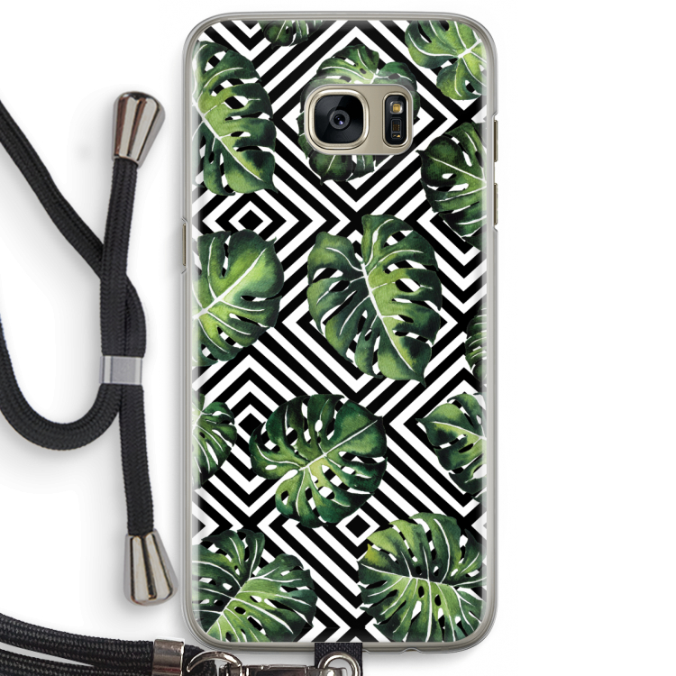 Geometrische jungle: Samsung Galaxy S7 Edge Transparant Hoesje met koord