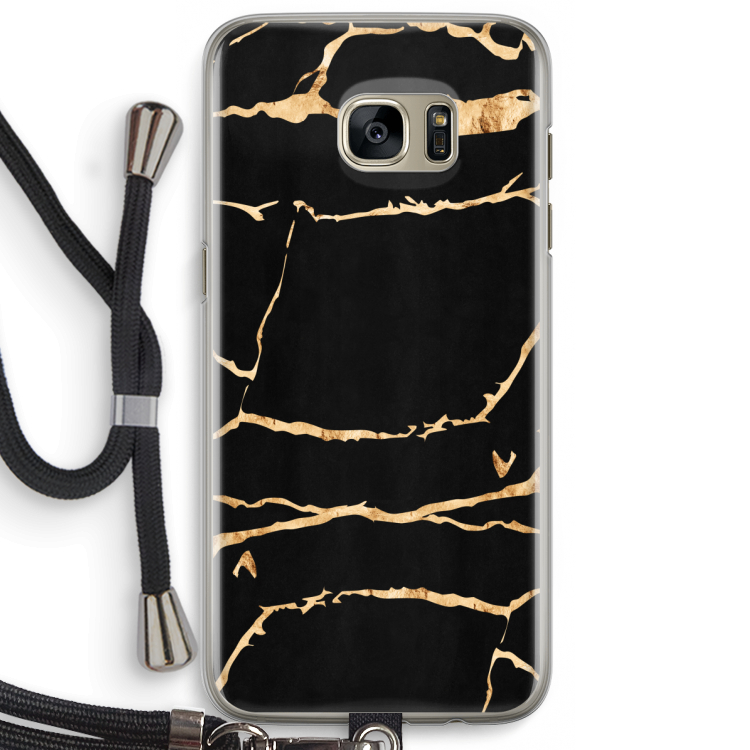 Gouden marmer: Samsung Galaxy S7 Edge Transparant Hoesje met koord