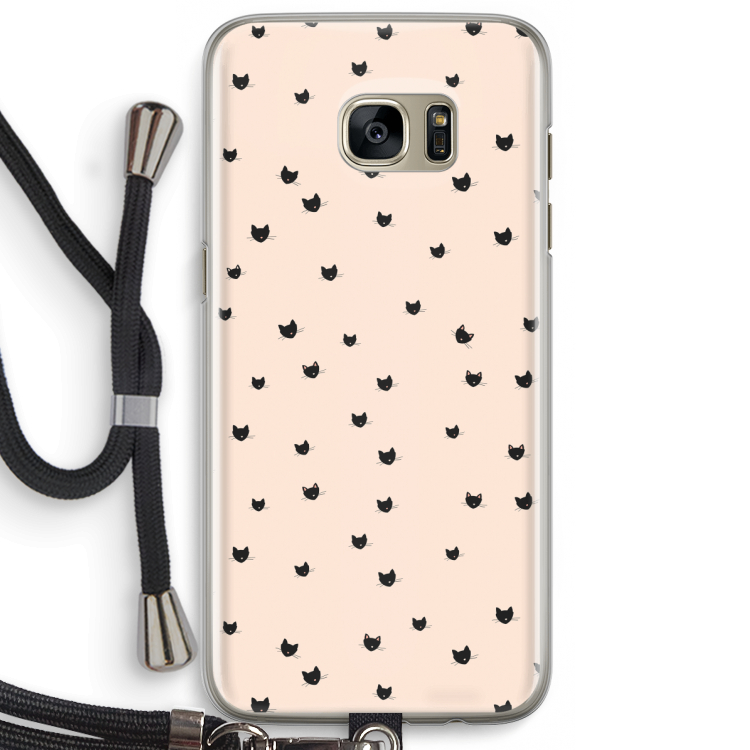 Kleine kattenkopjes: Samsung Galaxy S7 Edge Transparant Hoesje met koord