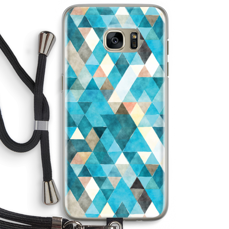Gekleurde driehoekjes blauw: Samsung Galaxy S7 Edge Transparant Hoesje met koord