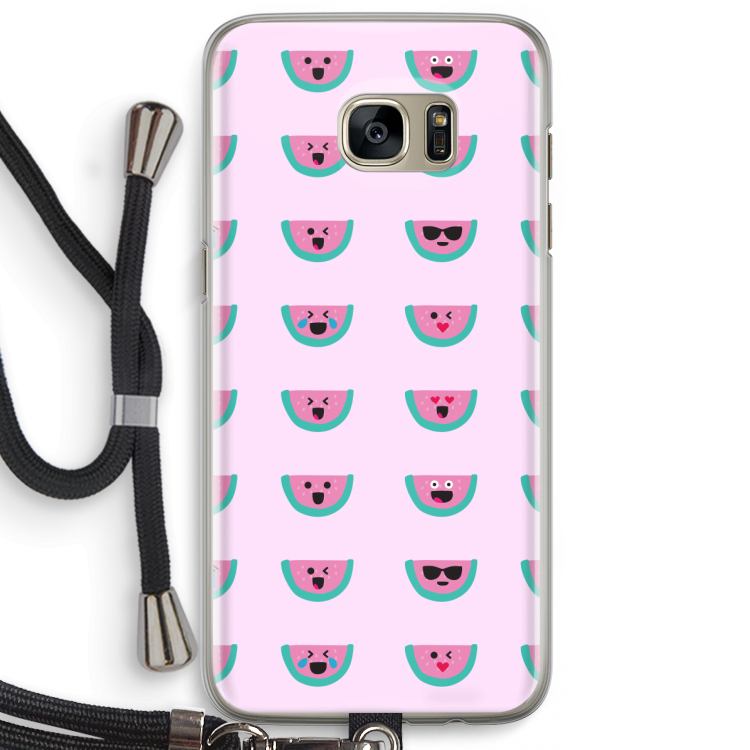 Smiley watermeloenprint: Samsung Galaxy S7 Edge Transparant Hoesje met koord