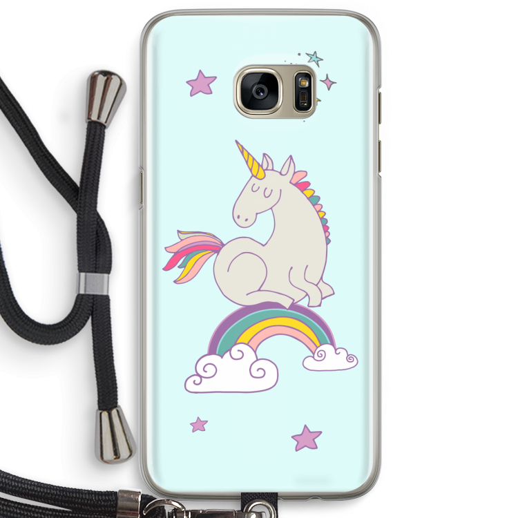 Regenboog eenhoorn: Samsung Galaxy S7 Edge Transparant Hoesje met koord