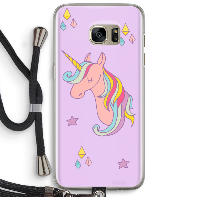 Roze eenhoorn: Samsung Galaxy S7 Edge Transparant Hoesje met koord