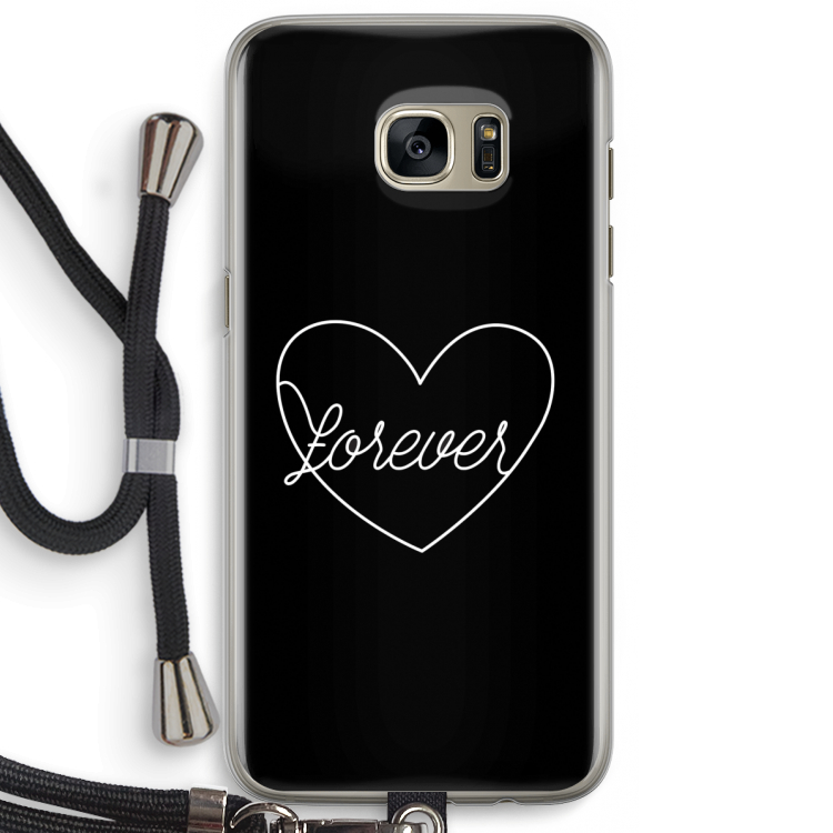 Forever heart black: Samsung Galaxy S7 Edge Transparant Hoesje met koord