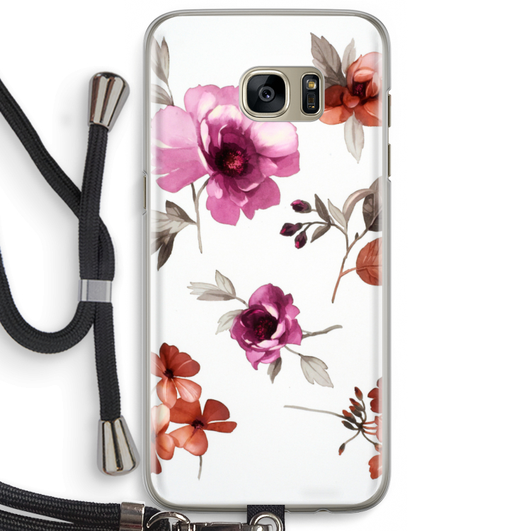 Geschilderde bloemen: Samsung Galaxy S7 Edge Transparant Hoesje met koord