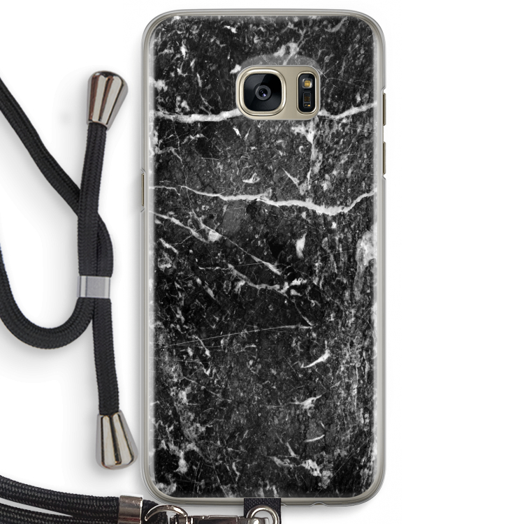 Zwart marmer: Samsung Galaxy S7 Edge Transparant Hoesje met koord