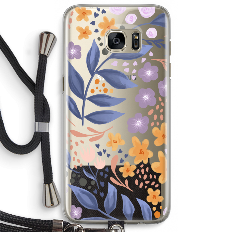 Flowers with blue leaves: Samsung Galaxy S7 Edge Transparant Hoesje met koord