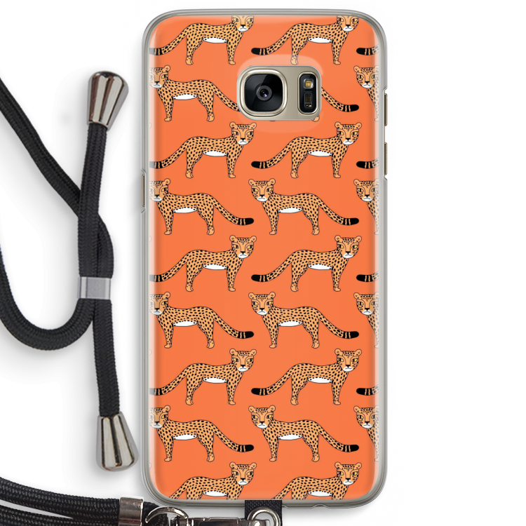 Cheetah: Samsung Galaxy S7 Edge Transparant Hoesje met koord