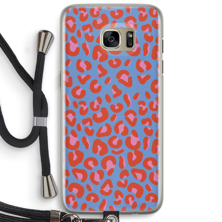 Leopard blue: Samsung Galaxy S7 Edge Transparant Hoesje met koord