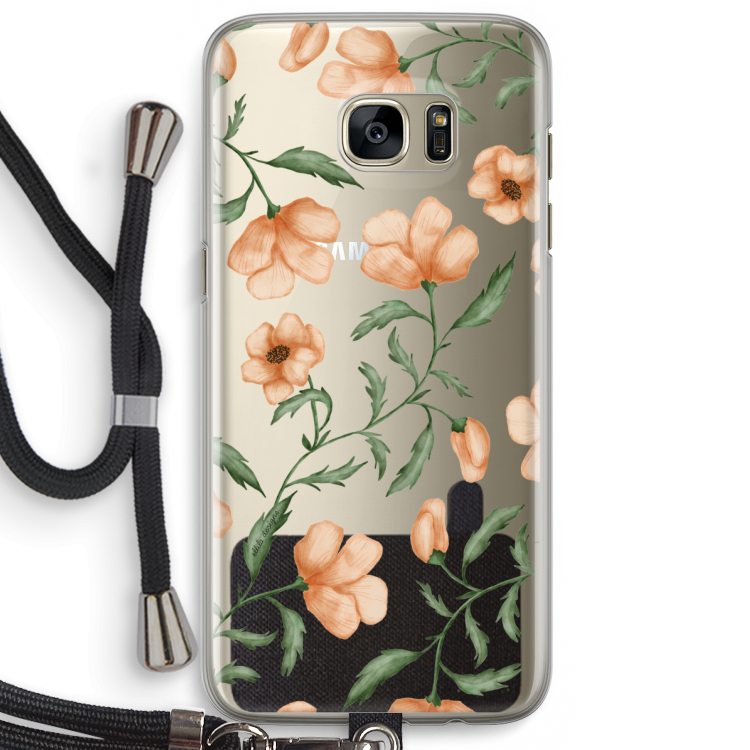 Peachy flowers: Samsung Galaxy S7 Edge Transparant Hoesje met koord