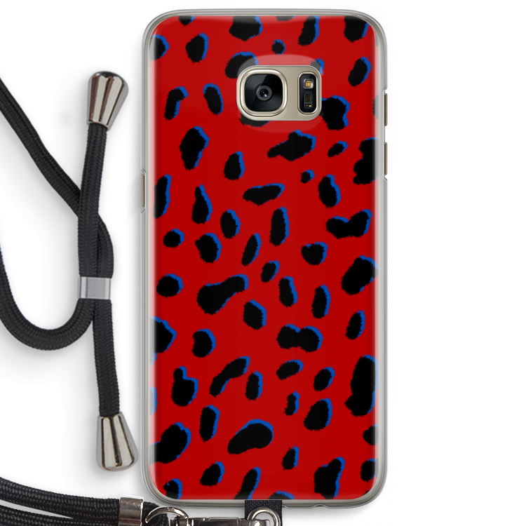 Red Leopard: Samsung Galaxy S7 Edge Transparant Hoesje met koord
