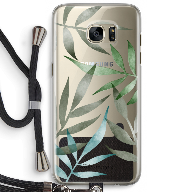 Tropical watercolor leaves: Samsung Galaxy S7 Edge Transparant Hoesje met koord