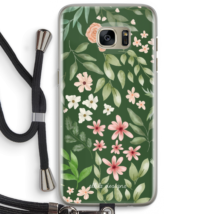 Botanical green sweet flower heaven: Samsung Galaxy S7 Edge Transparant Hoesje met koord