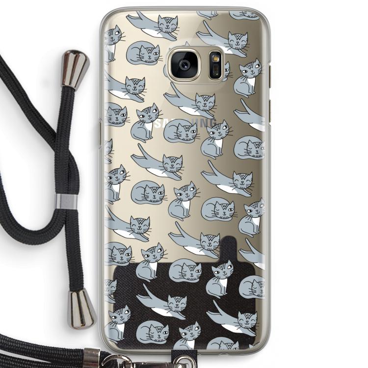 Poezen: Samsung Galaxy S7 Edge Transparant Hoesje met koord