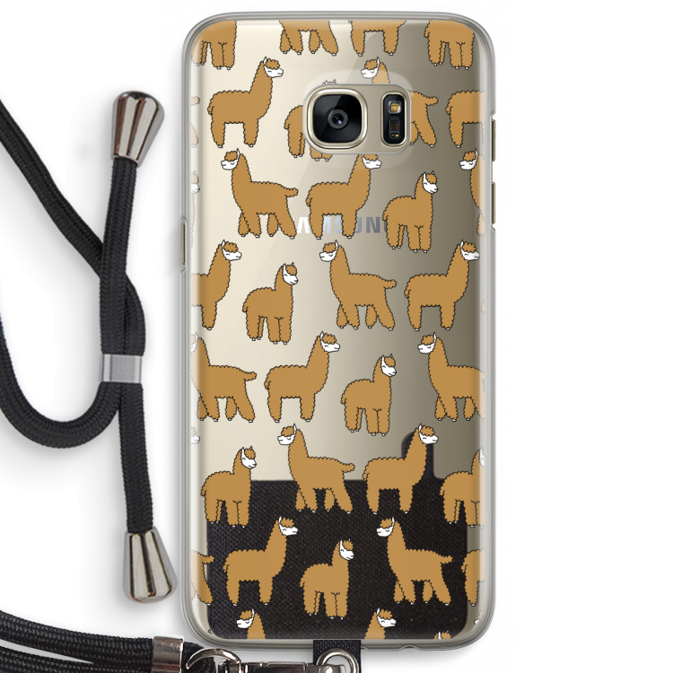 Alpacas: Samsung Galaxy S7 Edge Transparant Hoesje met koord