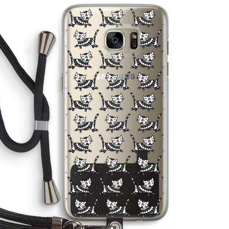 Zwarte poes: Samsung Galaxy S7 Edge Transparant Hoesje met koord