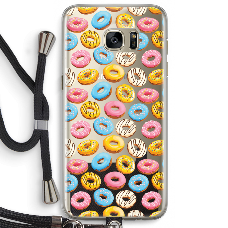 Pink donuts: Samsung Galaxy S7 Edge Transparant Hoesje met koord